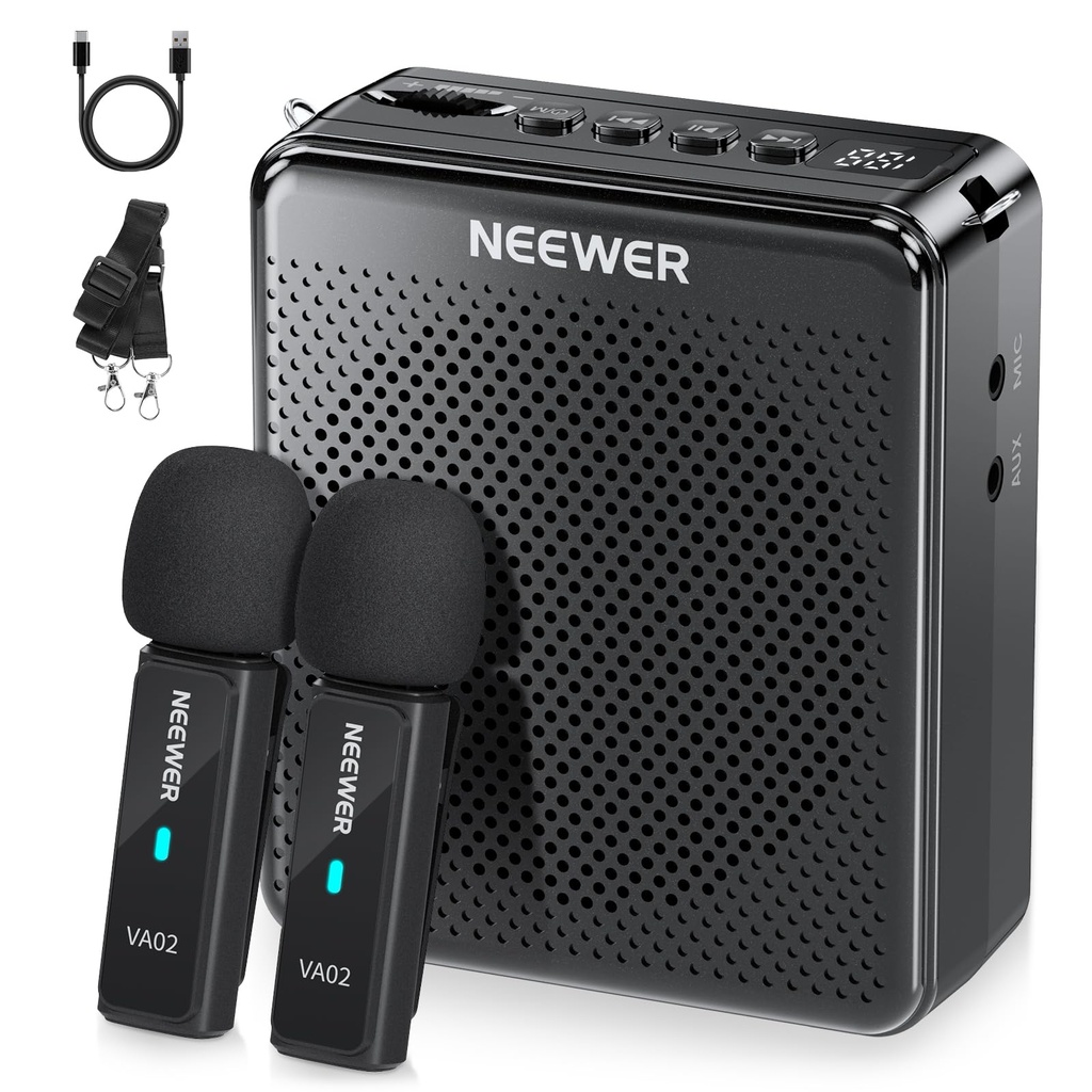 NEEWER VA02 Voice Amplifier with Wireless Microphone, Portable Mini USB C Rechargeable Nois