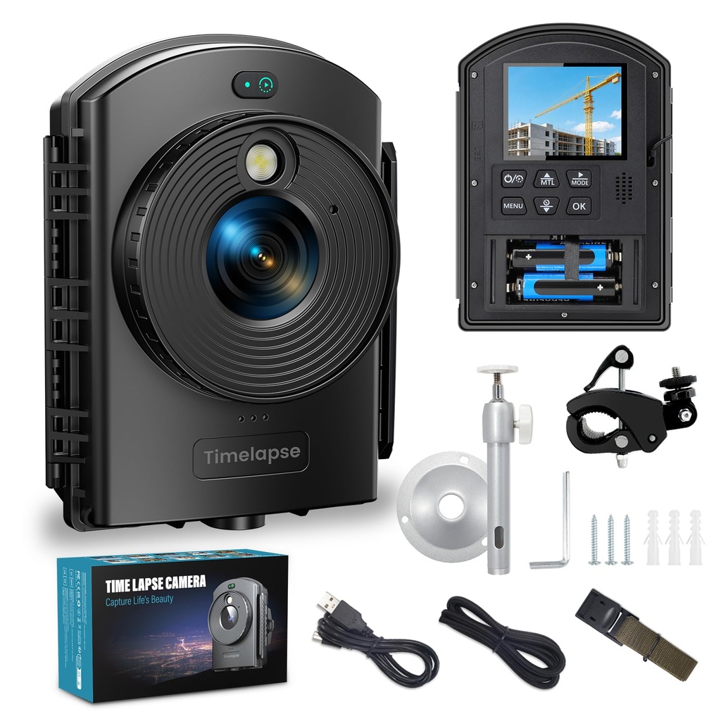 4K Time Lapse Camera with WiFi, 48MP Outdoor Timelapse Camera, 110° Wide Angle