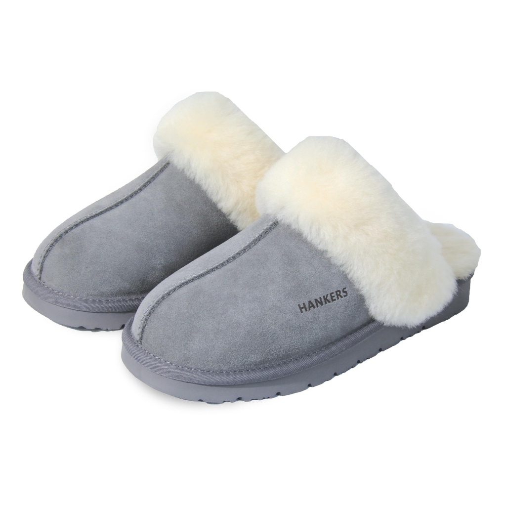 Hankers Sheepskin Slippers for Women, Australian Genuine Sheepskin Slipper Ladies (Grey)