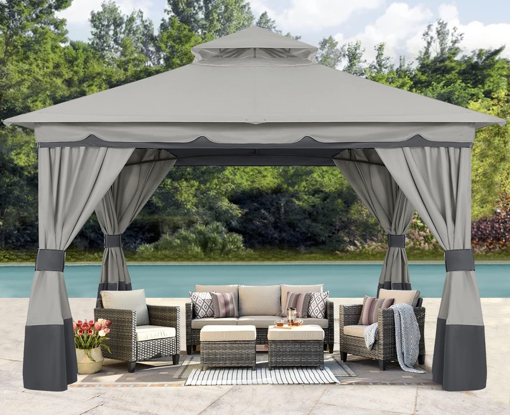 ABCCANOPY 3x3.6M Pop-up Gazebo Double Tier Roof Outdoor Canopy Shelter with Curtains Sidewa