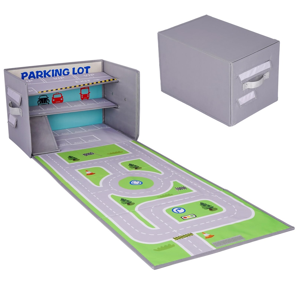Livememory Toy Car Storage Box - Toy Garage Box for Boys with Car Rug Play Mat, Storaging f