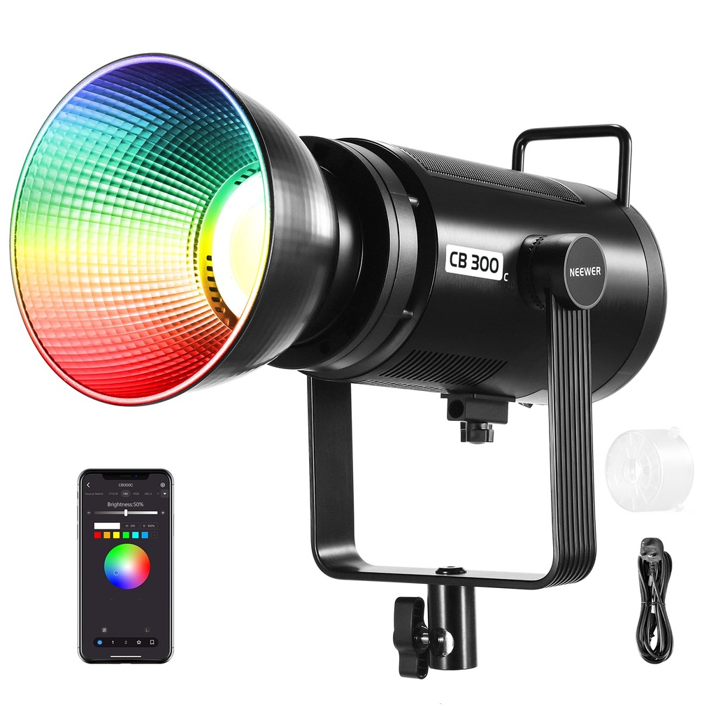 NEEWER CB 300C RGB LED Video Light with Reflector, 300W, APP/2.4G Control, 17 Scenes 29600L
