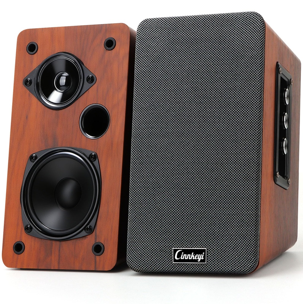 cinnkeyi 50W AC Powered Bookshelf Speakers,Passive 2.0 Computer Speaker with Bluetooth 5.0/