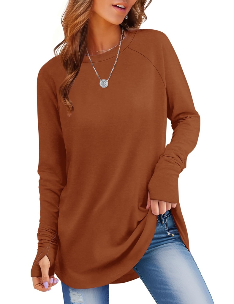 Rapbin Ladies Tops Casual Tunic T-Shirts Long Sleeve Blouse Thumbholes Sweater Sweatshirts