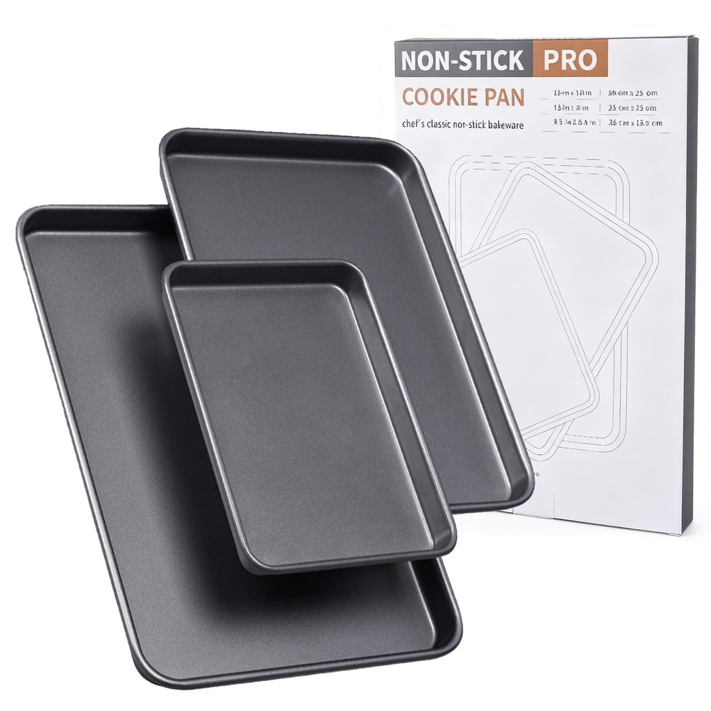 Cobenga 3 Pcs Baking Trays for Oven, Nonstick Oven Tray in 3 Size, Heavy Duty Metal Oven Ba