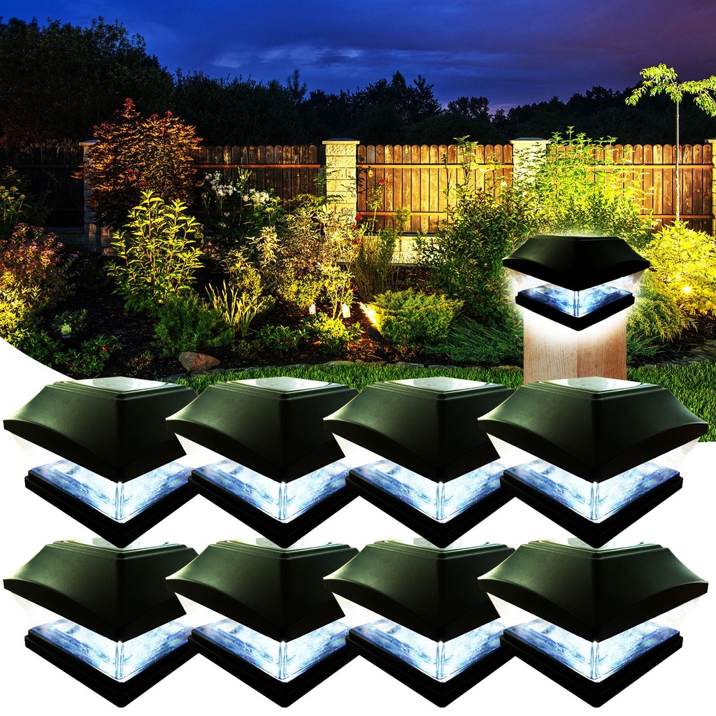 XVZ Solar Post Lights, 8 Pack IP65 Waterproof Solar Lights Outdoor Garden Post Lamp