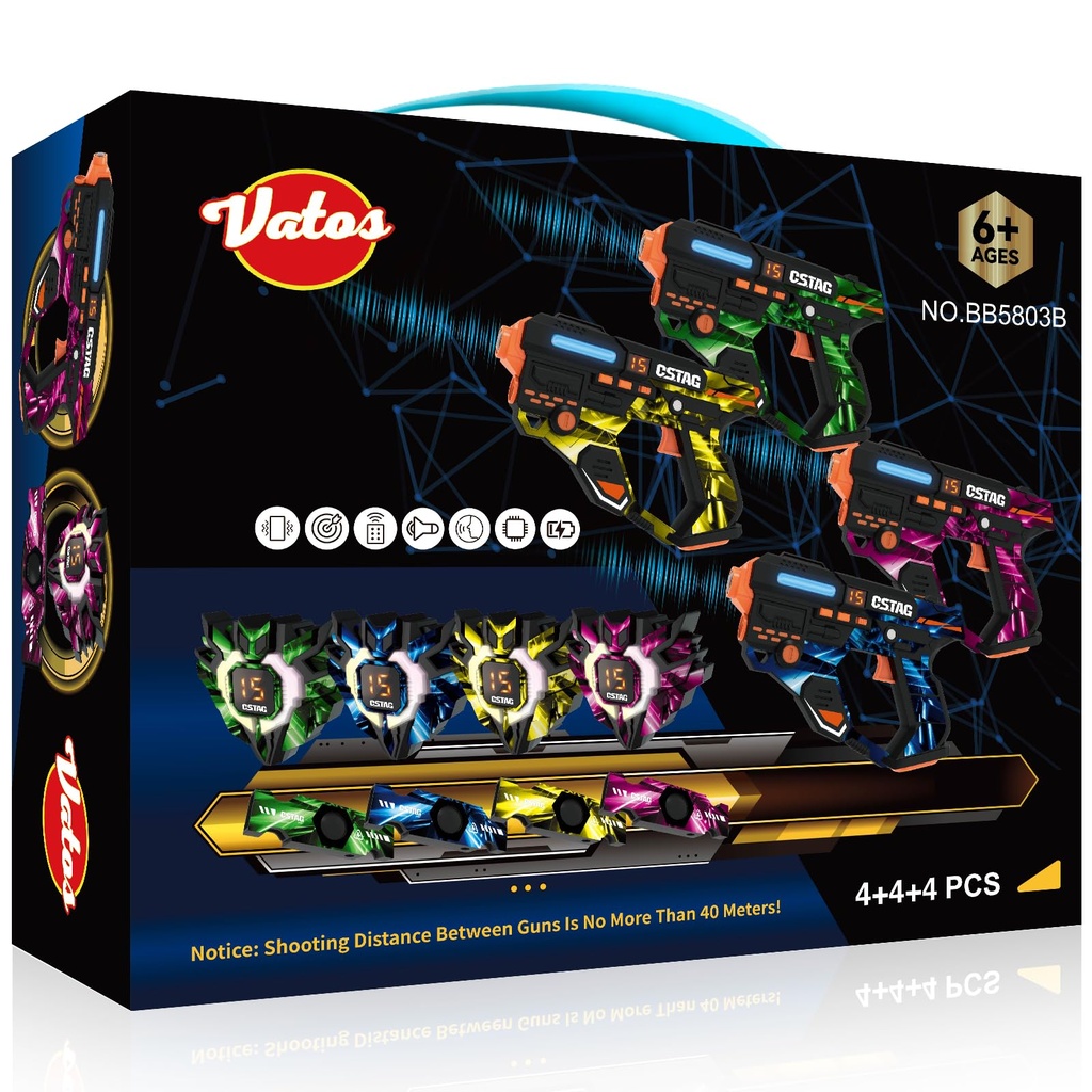 VATOS Rechargeable Laser Tag 360Ã‚Â°Sensors Set of 4 Players, 2.4GHz Infrared Real-time Data