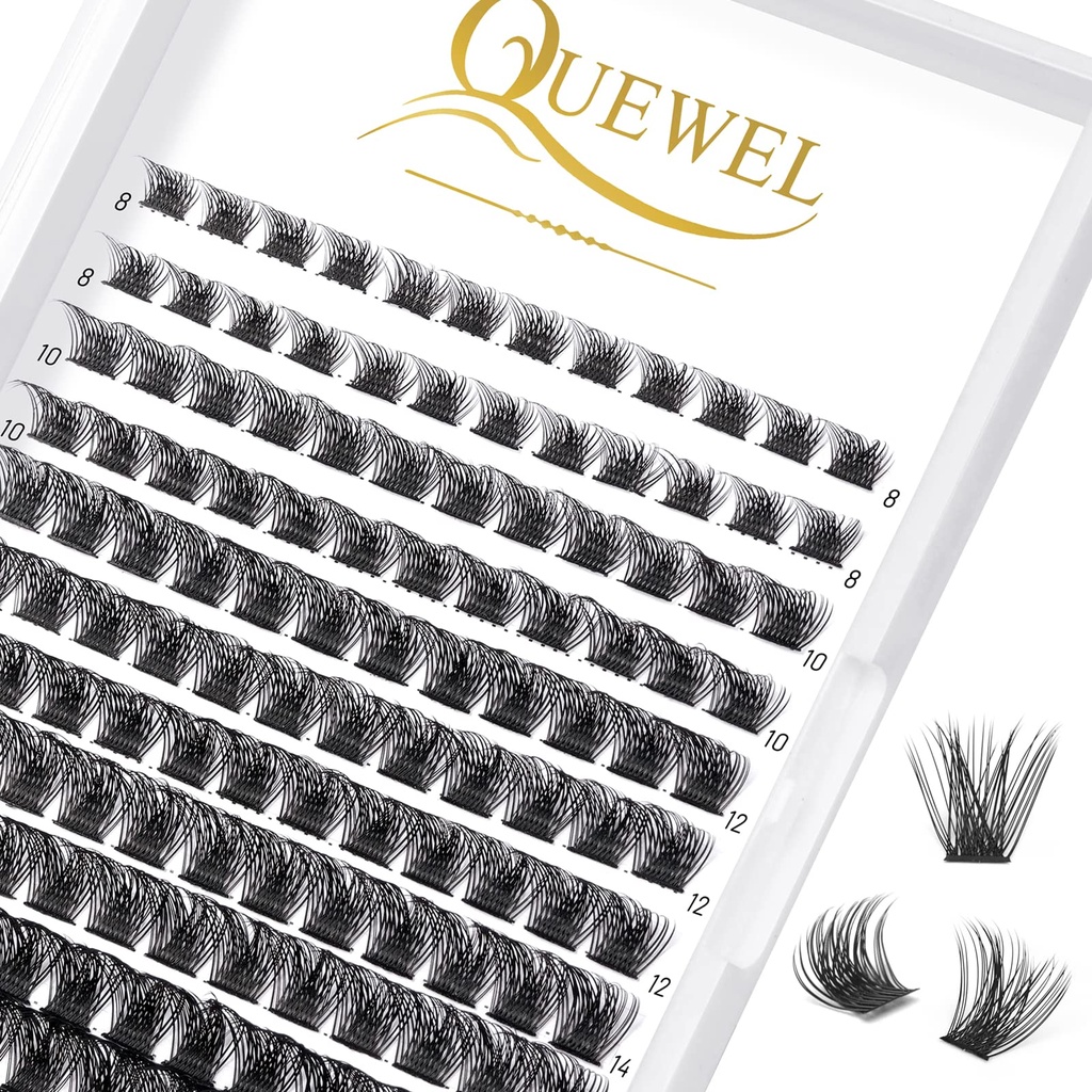 Cluster Lashes QUEWEL Individual Eyelashes 168 Pcs Lash Clusters Thin Band Cluster Eyelash