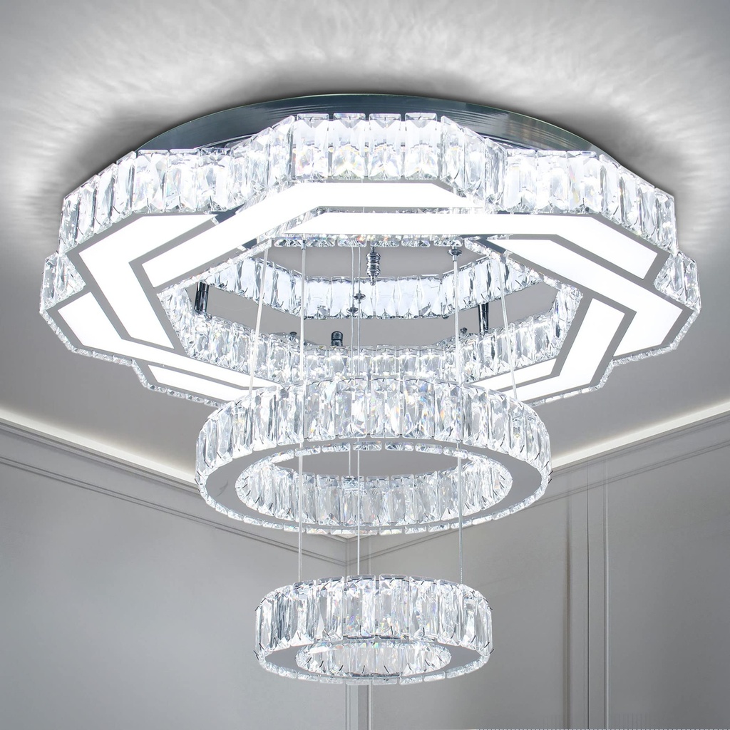 xychfantligh Modern Flower Crystal Ceiling Light Flush Mount 40 cm Round Stainless Steel le
