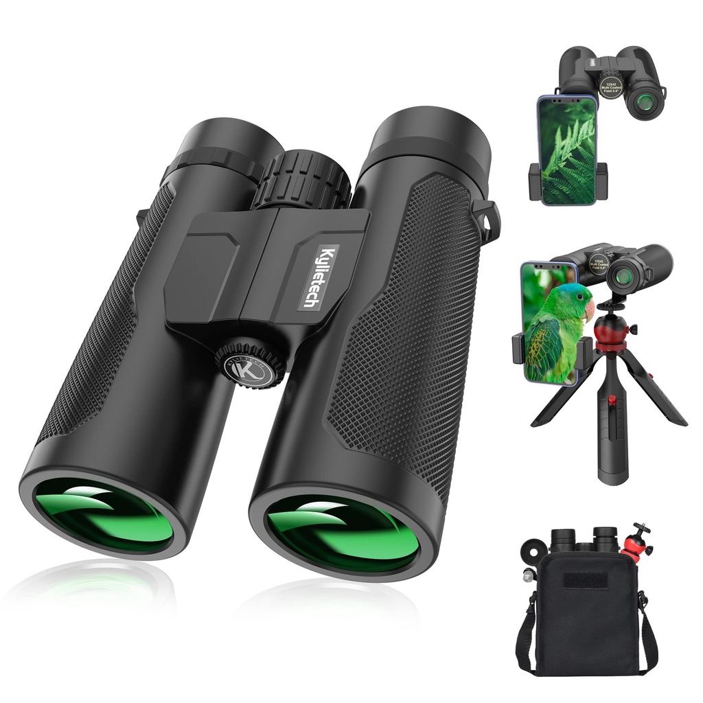 Binoculars for Adults, Kylietech 12x42 Binoculars with Tripod, Waterproof Bird Watching Bin