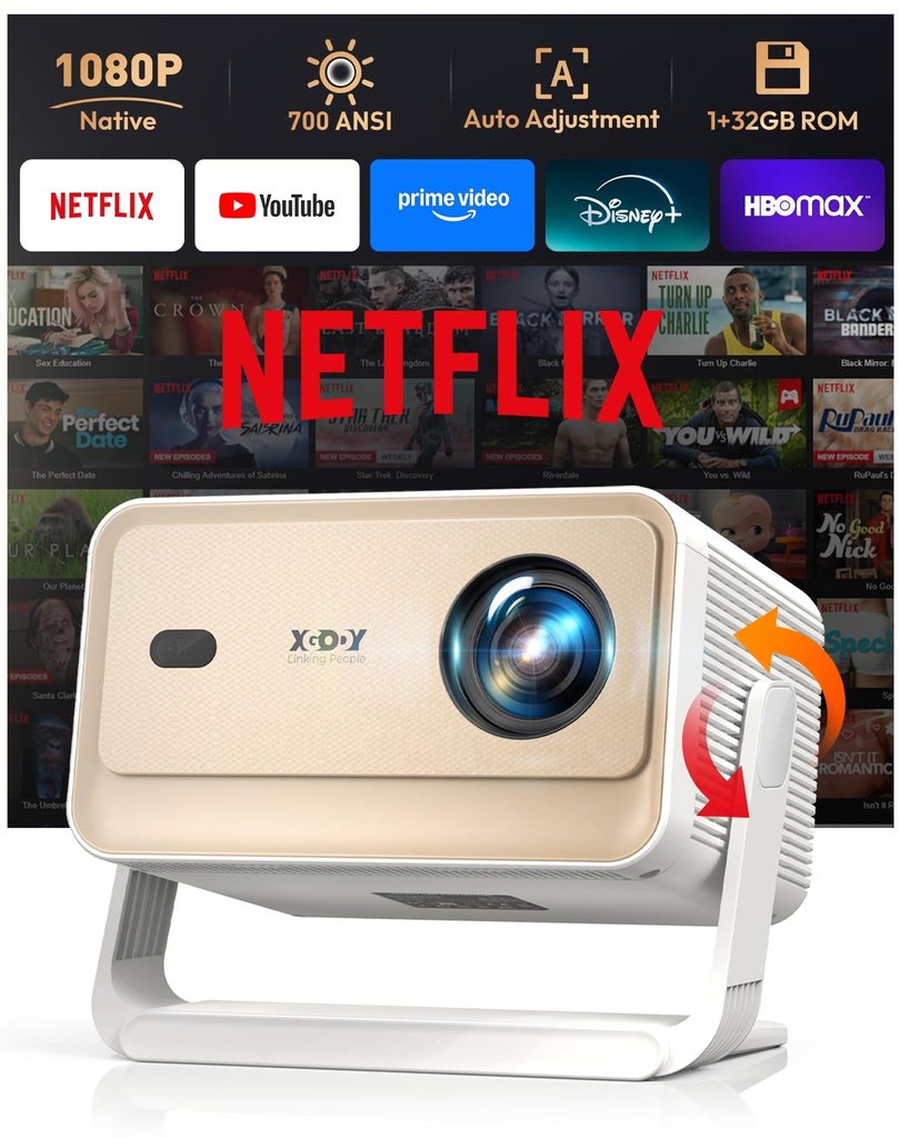 Compatible with Netflix & AI Autofocus Smart 4k Projector, Valentine Gifts, XGOD