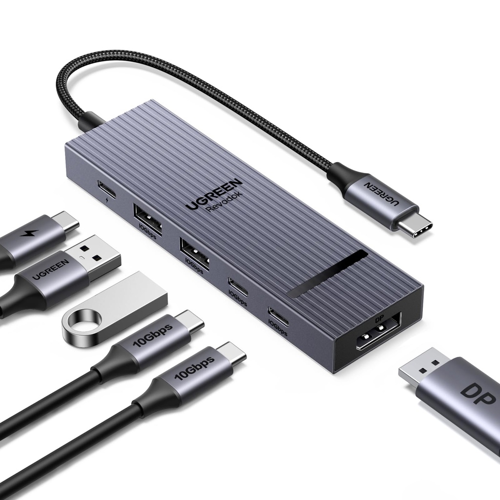 UGREEN USB C Hub, 6-in-1 USB-C to DisplayPort Adapter 4K@60Hz, 2K@144Hz, 4x 10Gbps USBA & C