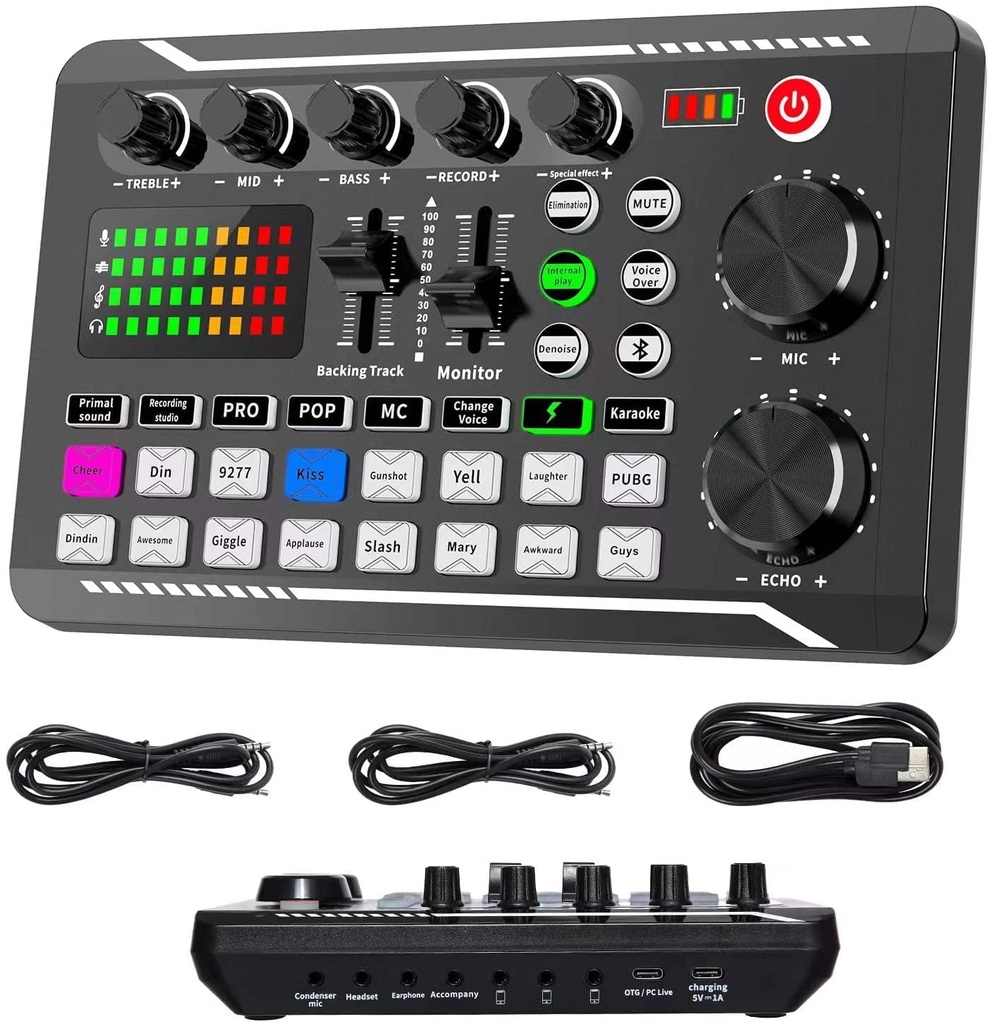 ALLWIN Live Sound Card and Audio Interface with DJ Mixer Effects and Voice Changer, F998 Blu