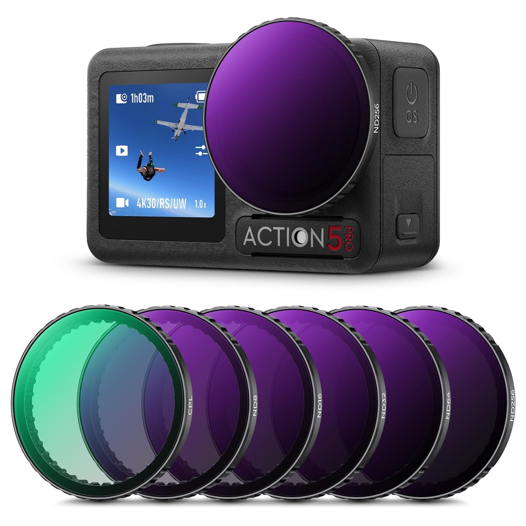 K&F Concept 6-pack Snap-on Filters for DJI OSMO Action 3/4/5 pro- CPL ND8 ND16 ND32 ND64 ND