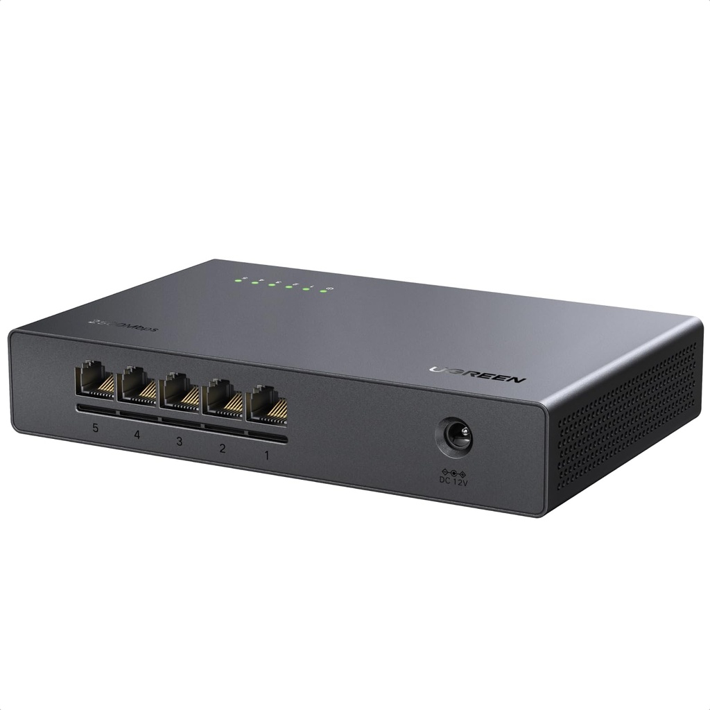 UGREEN 2.5Gbps Network Switch,5 Ports Unmanaged Ethernet Splitter Hub Plug & Play, Fanless,