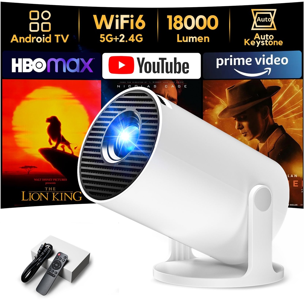 [Built-in Apps & Auto Keystone] AKIYO O2 Projector 2026 Upgraded 18000 Lumen with WiFi6 and