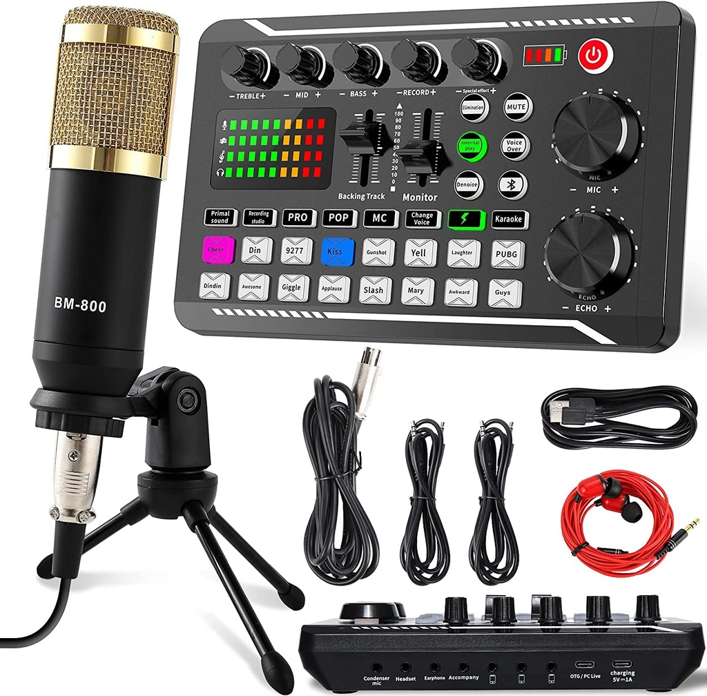 ALLWIN Streaming Microphone, Podcast Starter Kit USB Cardioid Condenser Soundboard Audio Mi