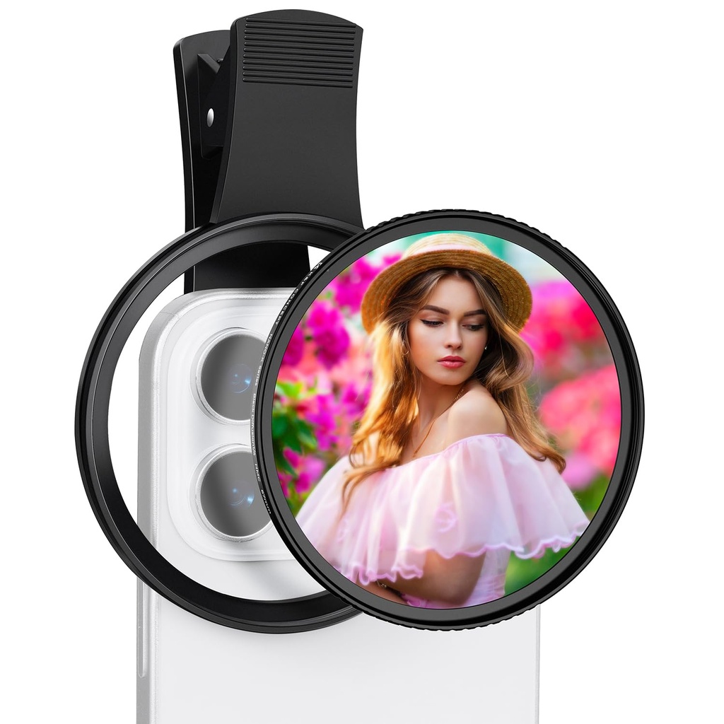 K&F CONCEPT Clip-on 67mm Black Diffusion 1/4 Filters Compatible with iPhone, Clip on Black-
