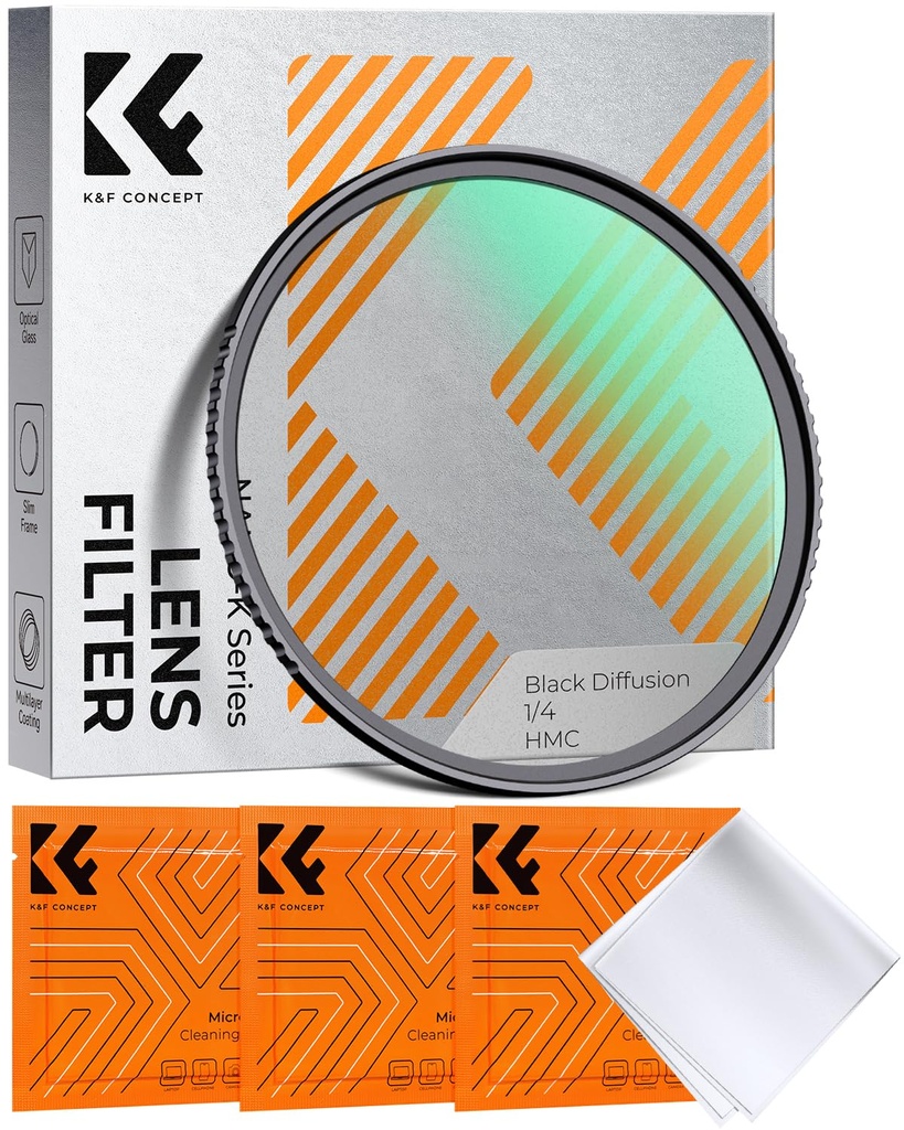 K&F CONCEPT 52mm Black Diffusion 1/4 Filter Mist Soft Glow Diffuser Lens Filters(Nano-K Ser