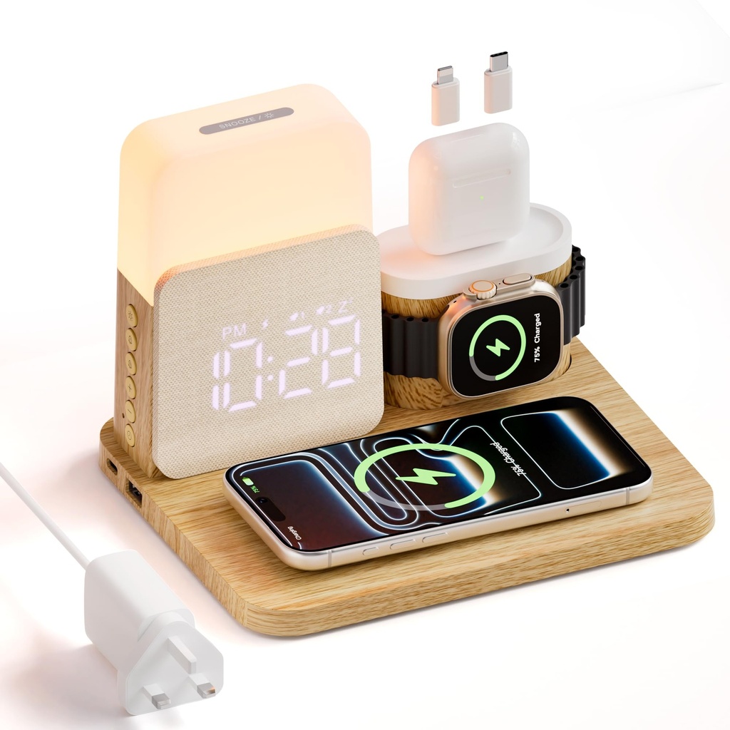 COLSUR 6 in 1 Wireless Charging Station, Magnetic 25W Wireless Charger with Alarm Clock, Ni