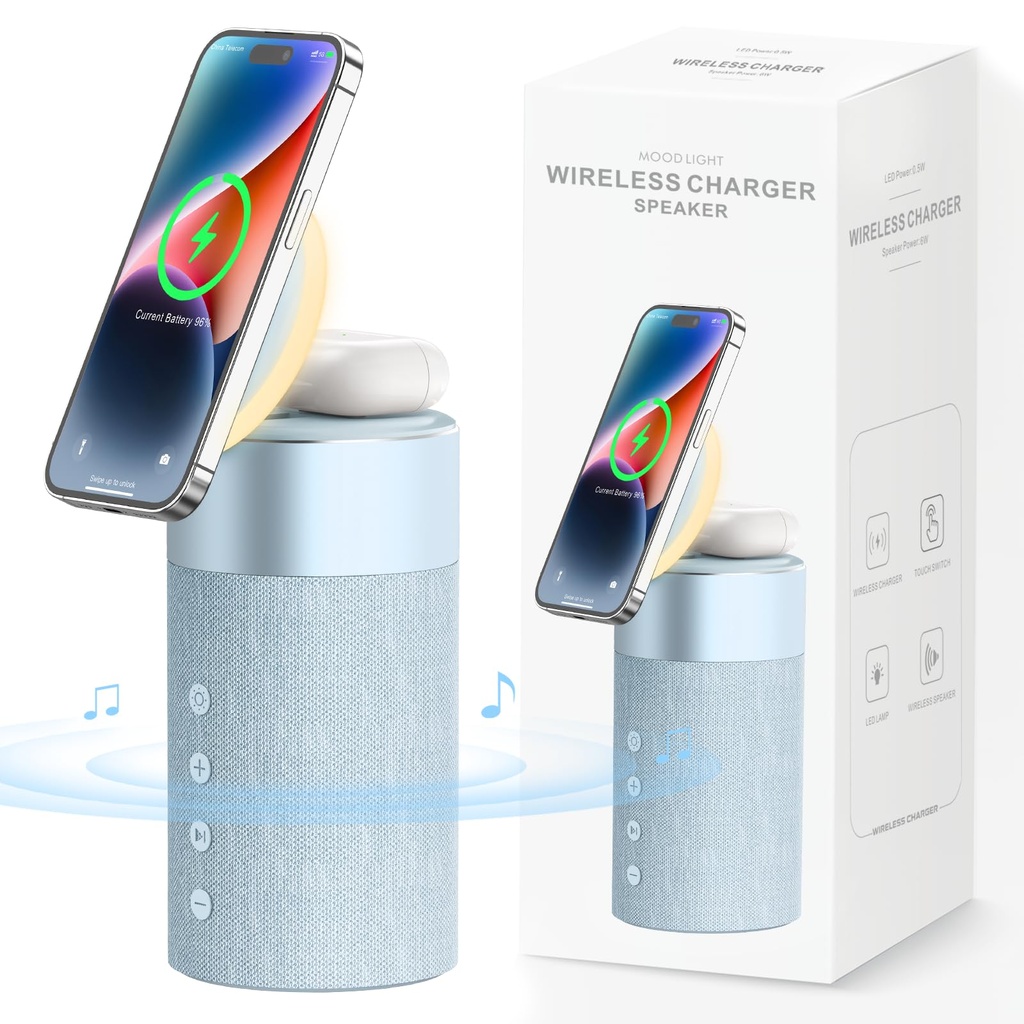 COLSUR Bluetooth Speaker, Wireless Charger, Bluetooth Speakers with Night Light, 2 in 1 Wir
