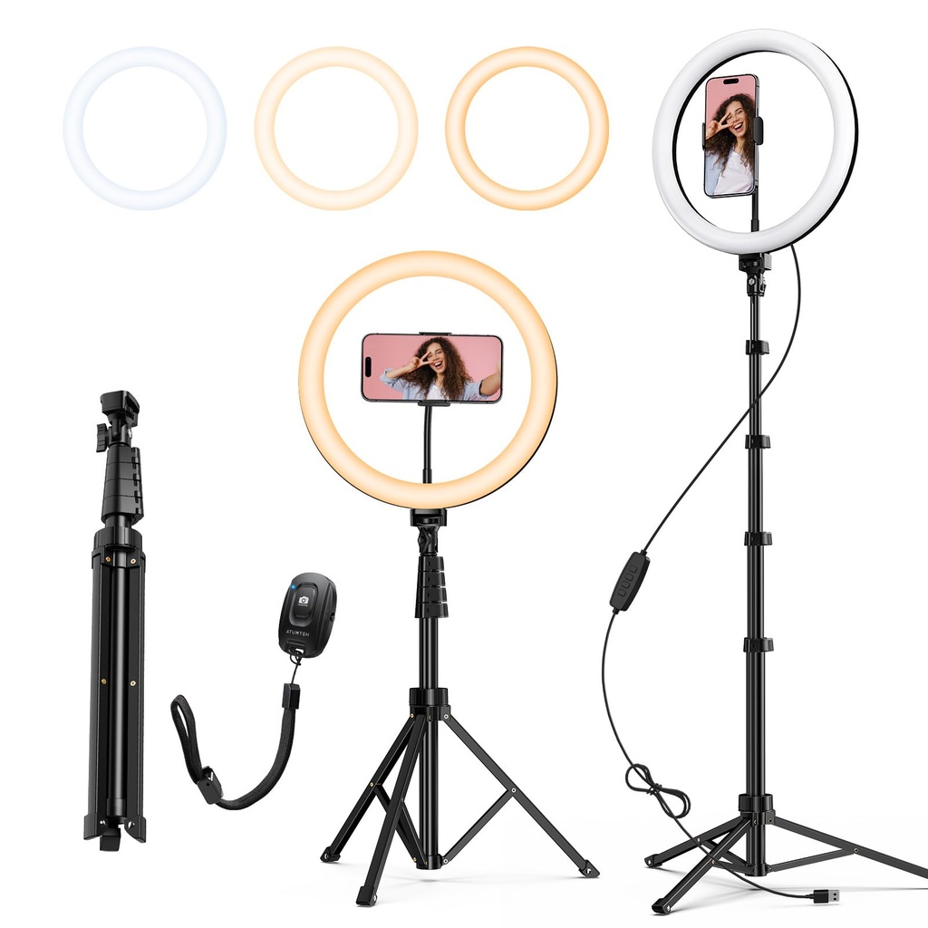 ATUMTEK 12 Inch Ring Light with Extendable Tripod 160 cm, 3 Light Modes & 10 Brightness Lev