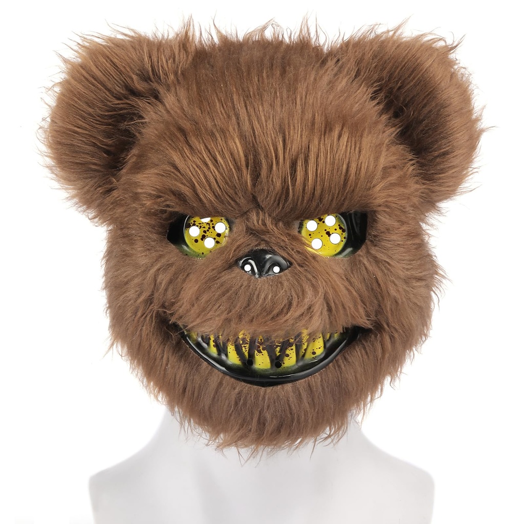 ZZOUFI Halloween Scary Bear Mask, Creepy Masks for Adults Kids, Horror Teddy Bear Mask, Plu