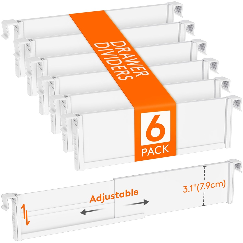 Lifewit 6 Pack Hanging Drawer Dividers 3.1" High, 10-17" Adjustable Drawer Organisers for U