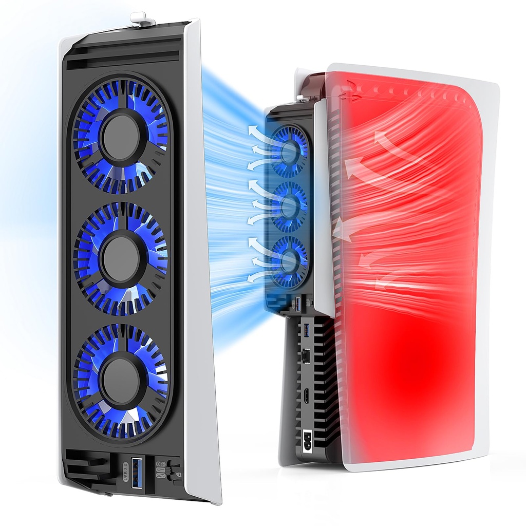 Cooling Fan for PS5 QYCHHJ Cooler Fan for PS5 Accessories with LED Light and 3.0 USB Ports