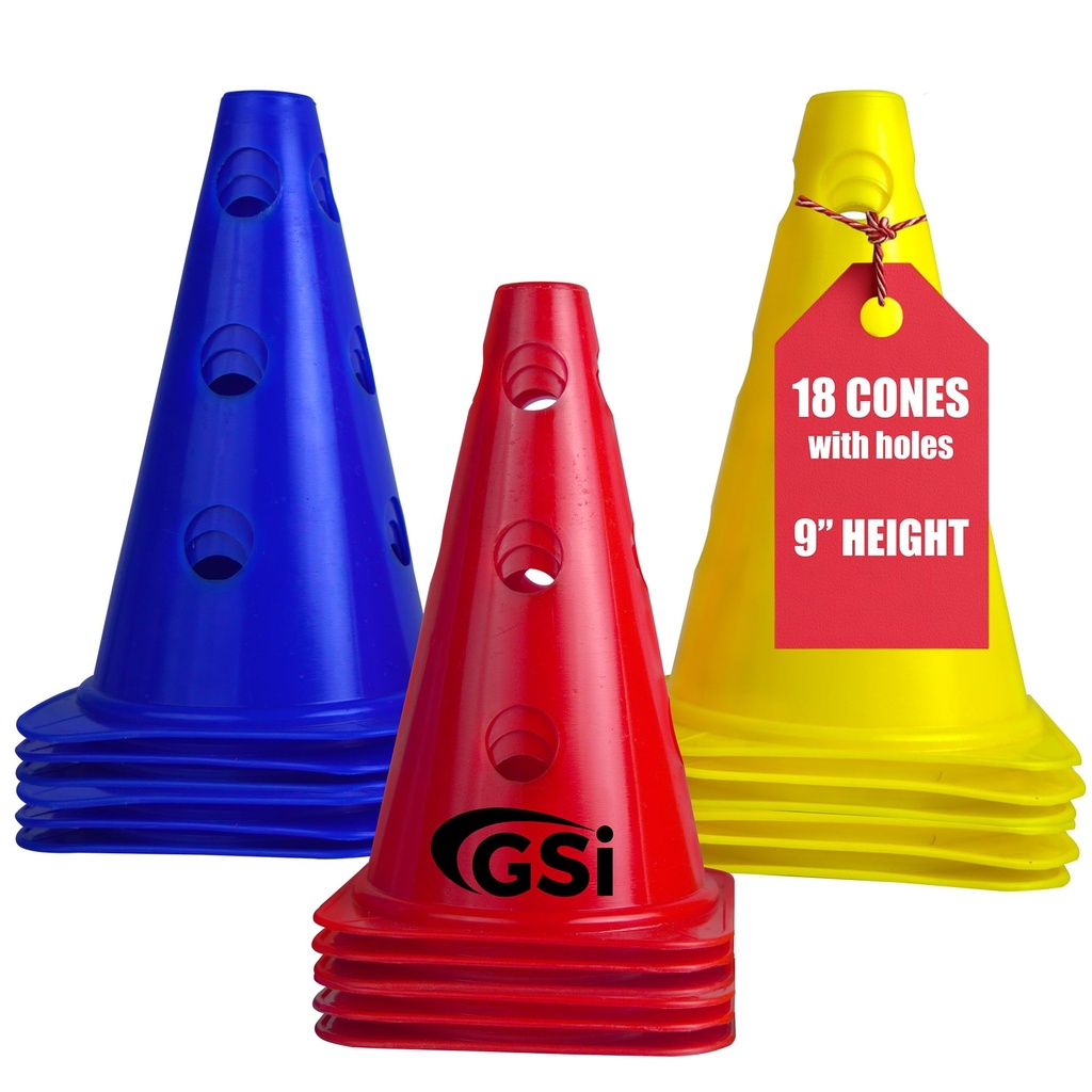 GSi Agility Training Wind-Resistant Cones/S-Slit Design, 12 Cones in 2 Colors /9 Inch Heigh