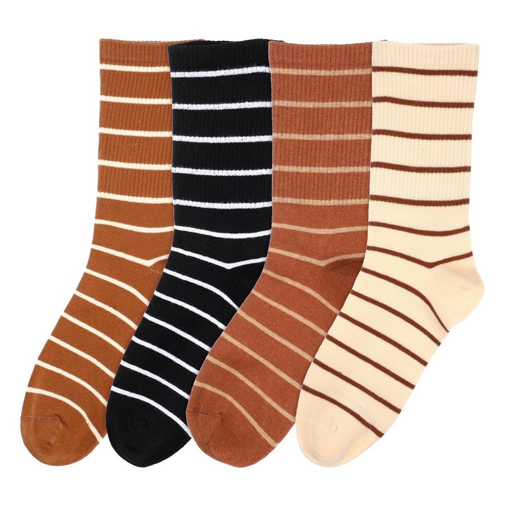 Yolev 4 Pairs Striped Socks Cute Crew Socks for Women Cotton Soft Striped Crew Sock Vintage