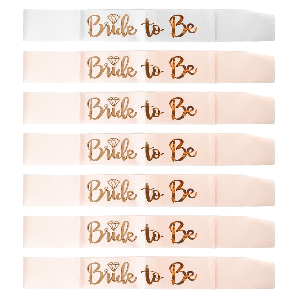 Tabanzhe 7PCS Hen Party Sash Set - 1 White Bride to Be Sash 6 Rose Gold Bride to Be Sashes
