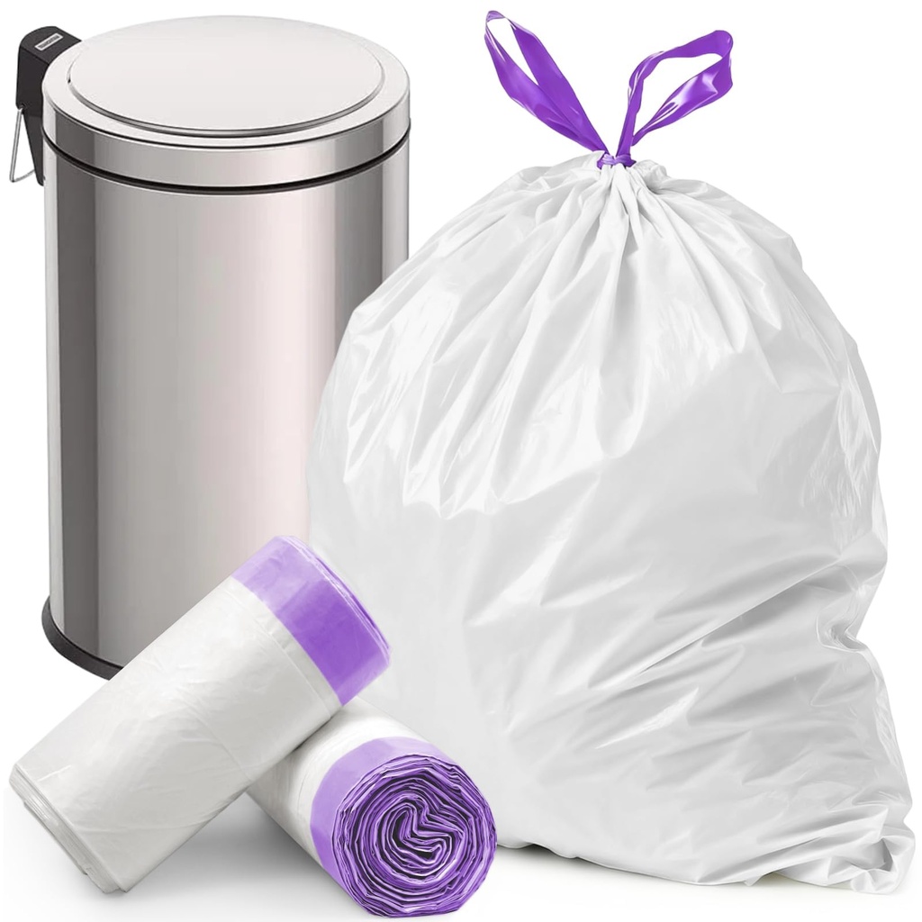 10 Litre Bin Bags Small Bin Bags White 10L Food Drawstring Waste Bags with Tie Handles Stro