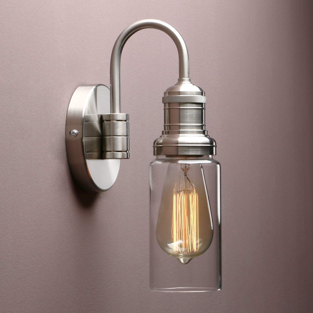 Yosoan Lighting Modern Vintage Industrial Globe Sconce Wall Light Fitting with Long Clear 