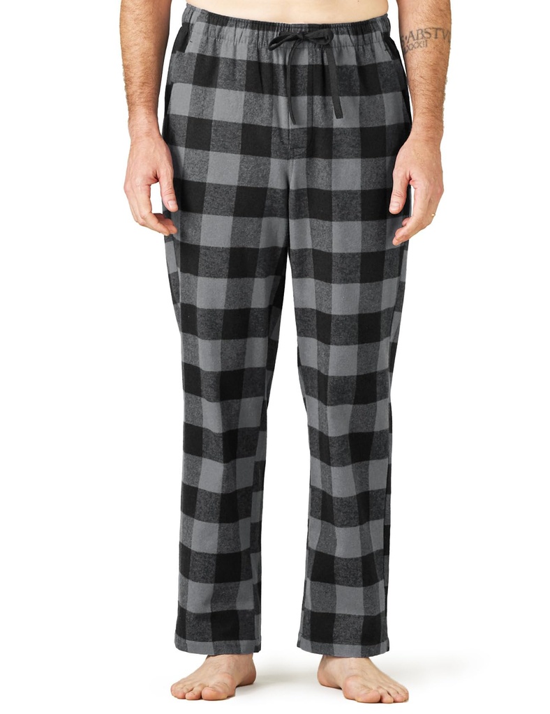 LAPASA Men's Plaid 100% Woven Cotton Loungewear Pyjama Pants Nightwear Trousers M38 (Black + White G