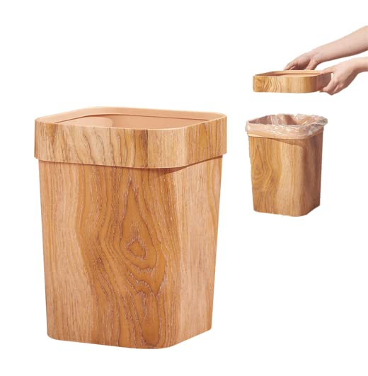 Alipis Wooden Grain Trash can 2.6 Gallon Small Rectangular Waste Bin for Bedroom Bathroom K