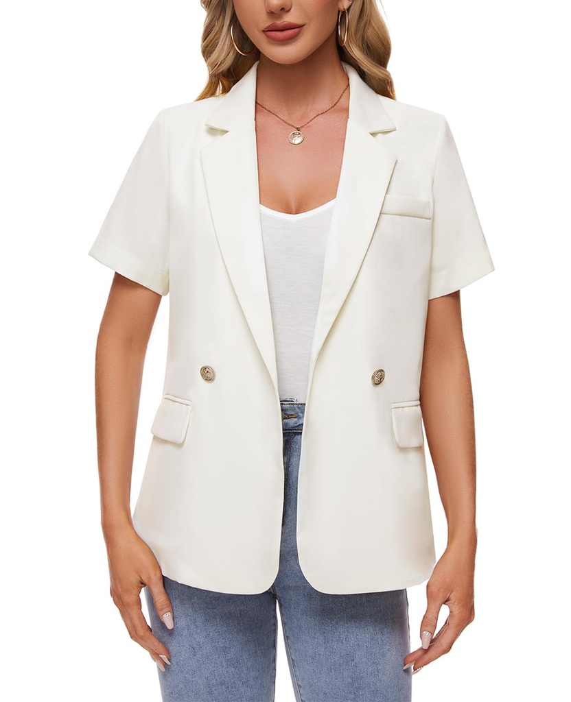 MINTLIMIT Womens Short Sleeve Blazer Elegant 2 Button Closure Jackets with Pockets Suit Out