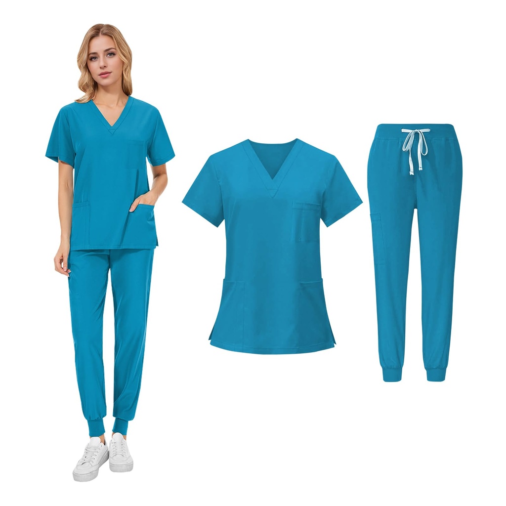 Baoblaze Women Uniform Scrubs Set Top and Pants Durable V Neck Comfortable with Pockets Wor