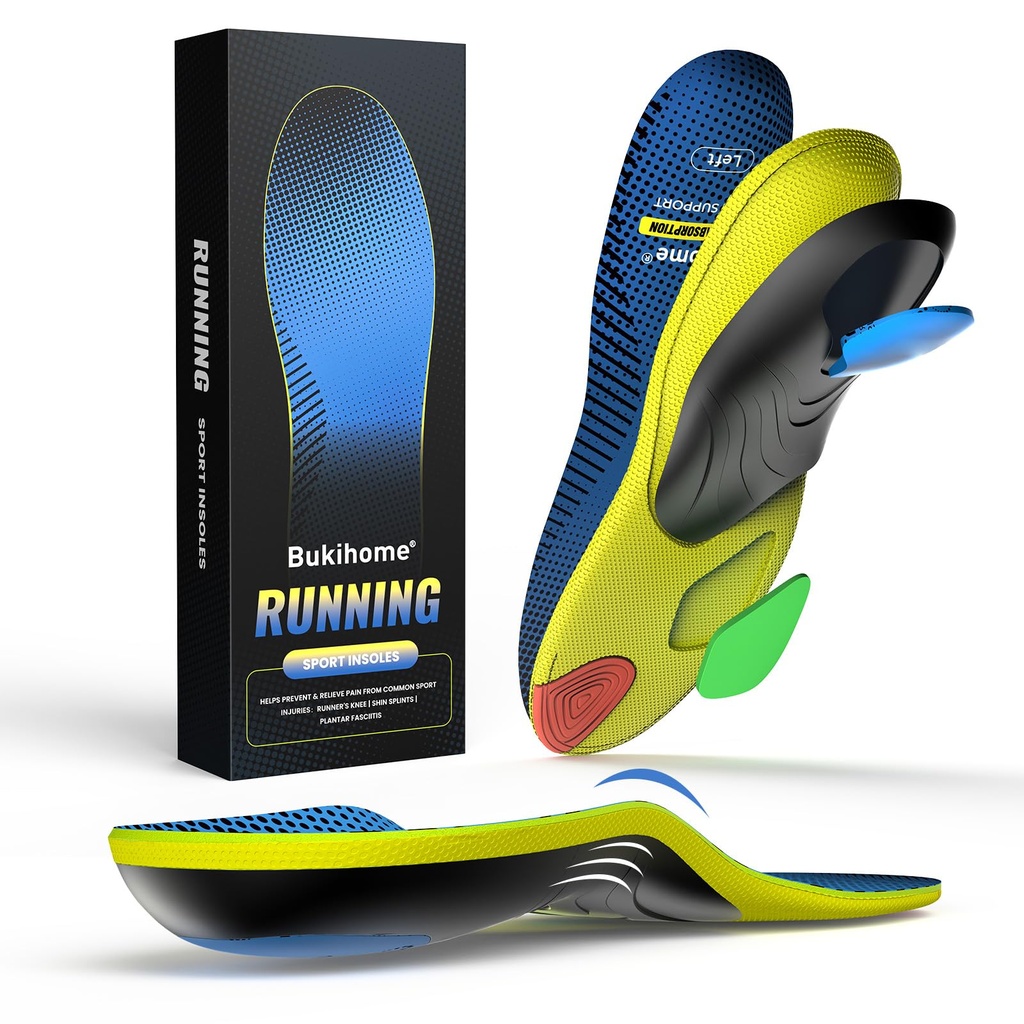 Bukihome Running Insoles Orthotic Inserts - Arch Support Inserts for Plantar Fasciitis (Blue, L)