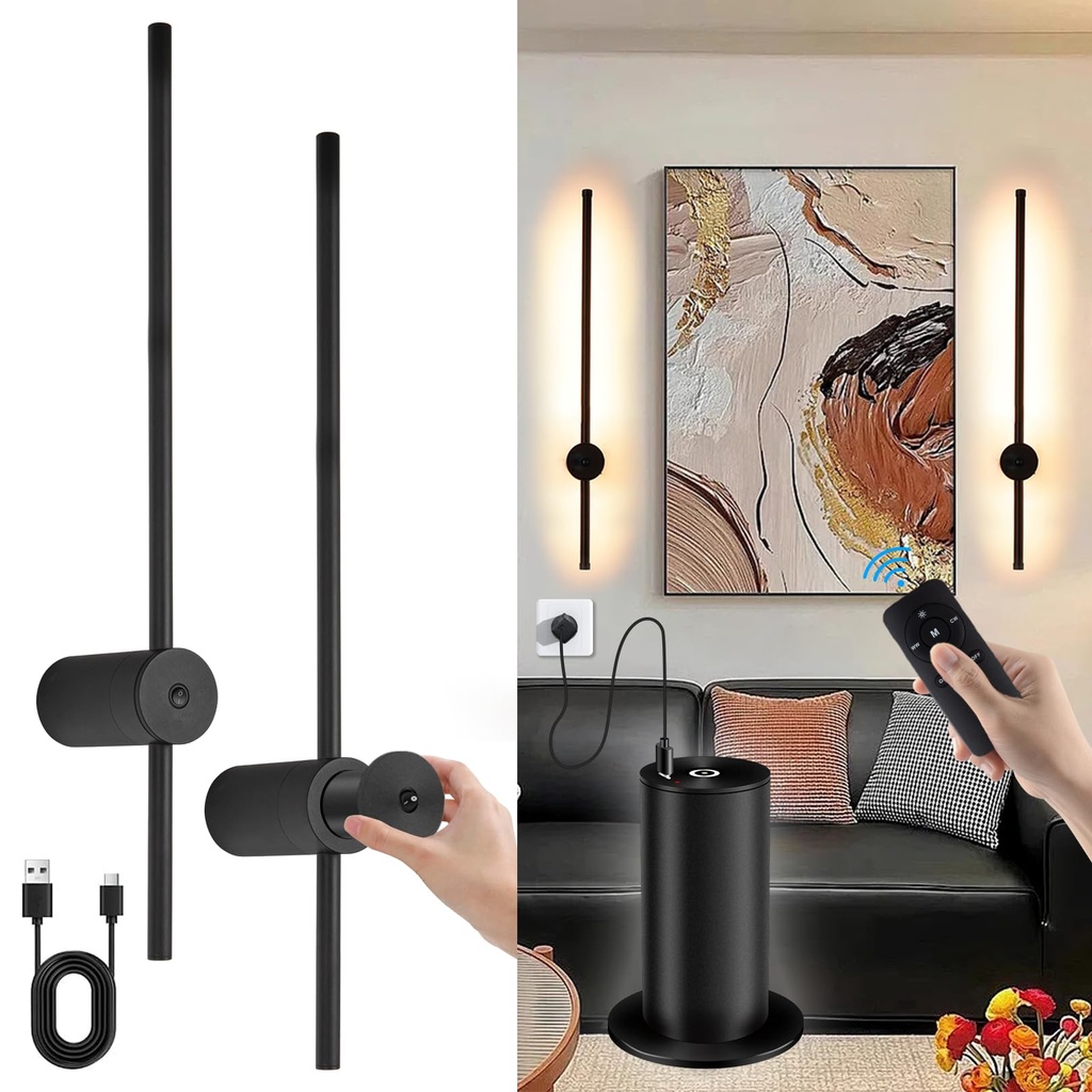Battery Operated Wall Lights Wireless, USB Rechargeable Wall Light with Remote Control, 60C