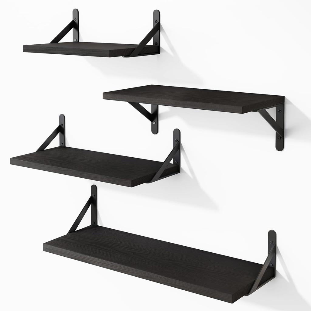 Qaxinmi Wall Shelves for Bedroom Decor, Set of 4, Different Sizes Wooden Floating Shelves f