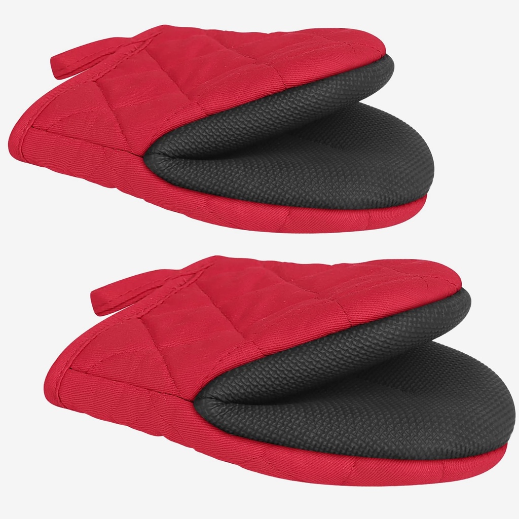 1 Pair Short Oven Mitts, Silicone Heat Resistant Kitchen Mini Oven Mitts High Heat Resistan