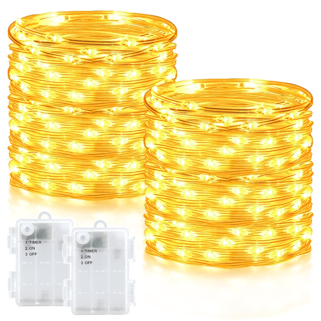 Dalugo Battery Fairy Lights with Timer, 2 Pack 3M 30 LED Twinkle Battery Operated Fairy Lig