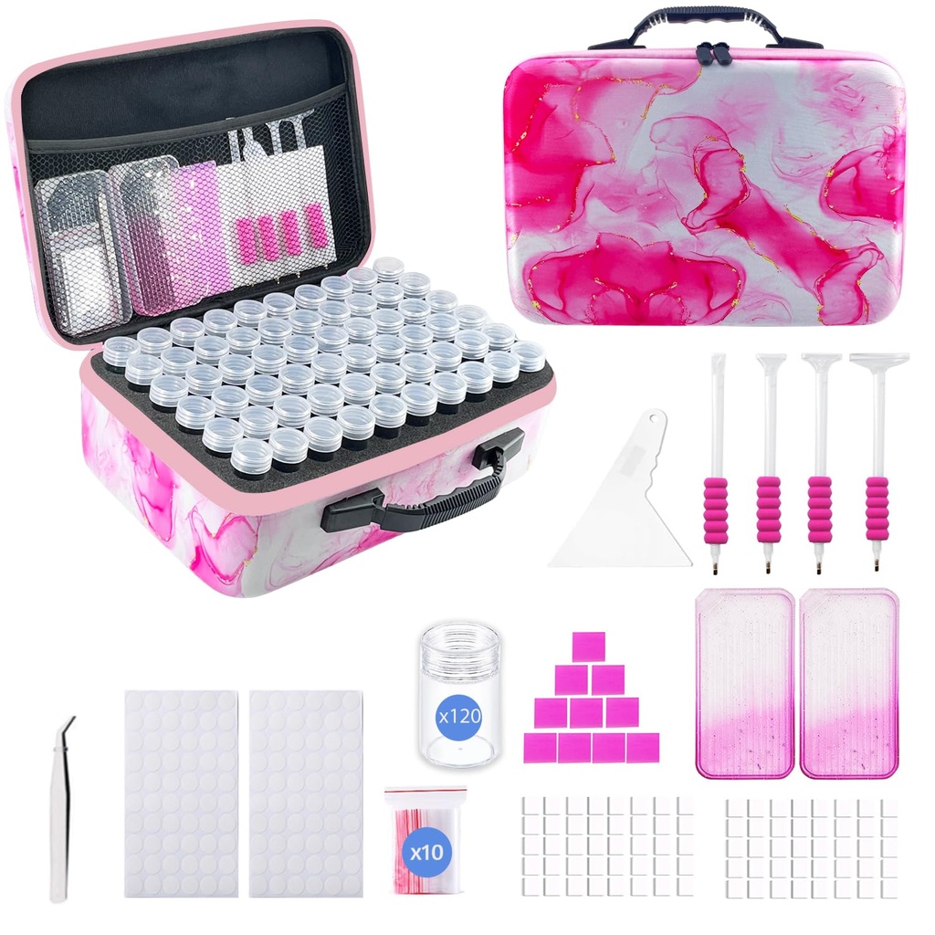 SuSentak Diamond Art Storage Containers with Dot Drill Tools,120 Slots Bead Organizer Case