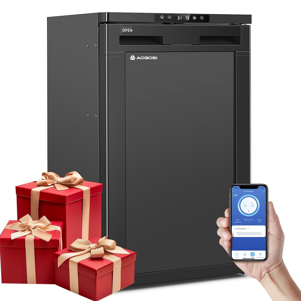 AAOBOSI 83L Campervan Fridge, Camping Refrigerator with APP Control, 12V Fridge Freezer 