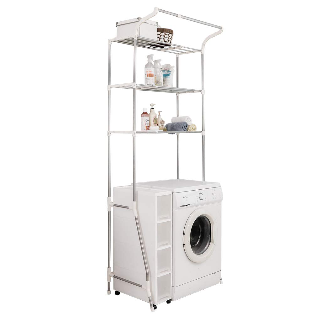 BAOYOUNI 3-Tier Over Washing Machine Storage Unit, Adjustable Toilet Organizer Rack 