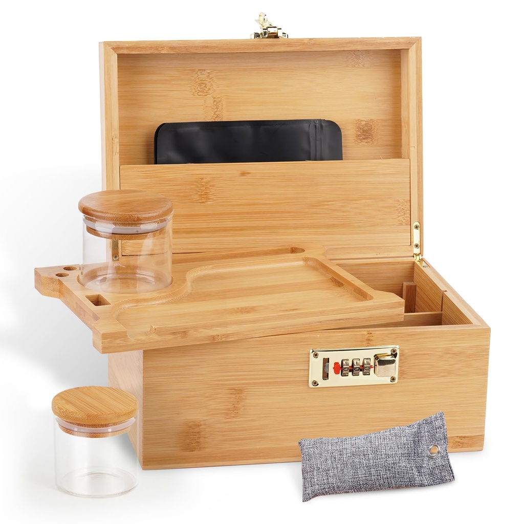 OZCHIN Large Bamboo Box with Combination Lock Decorative box for Home Great Gift Choice 