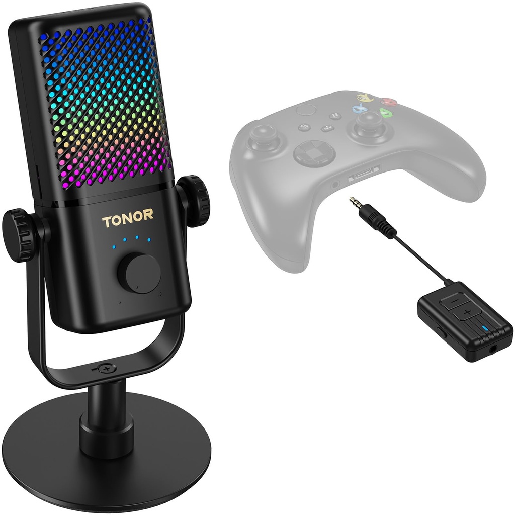 TONOR Gaming Microphone Compatible with Xbox, RGB Condenser Streaming Mic, Low Noise