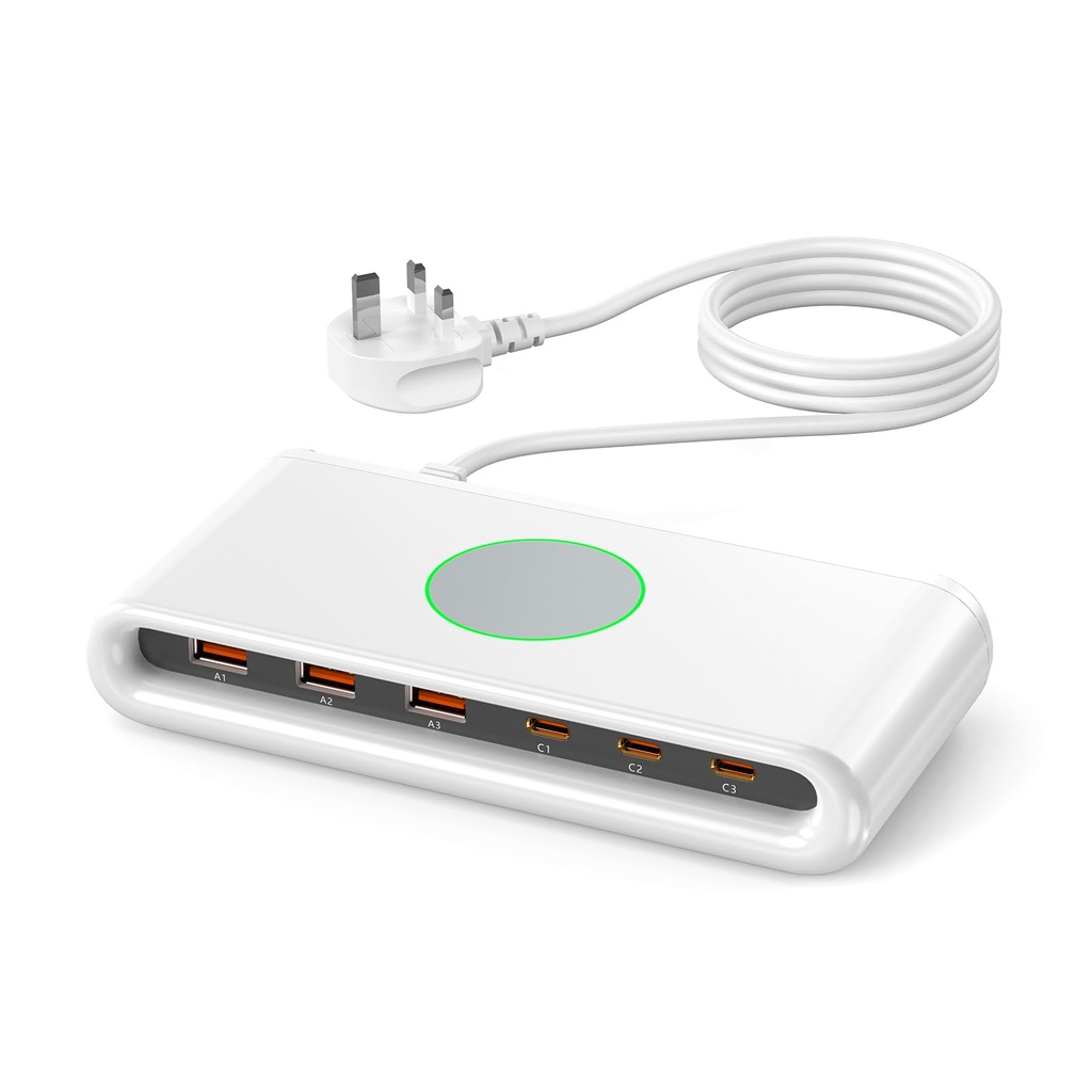 LEENFAER 100W Charging Station,PD 65W Fast Laptop Charger USB C,6-Port USB Hub Travel Charg