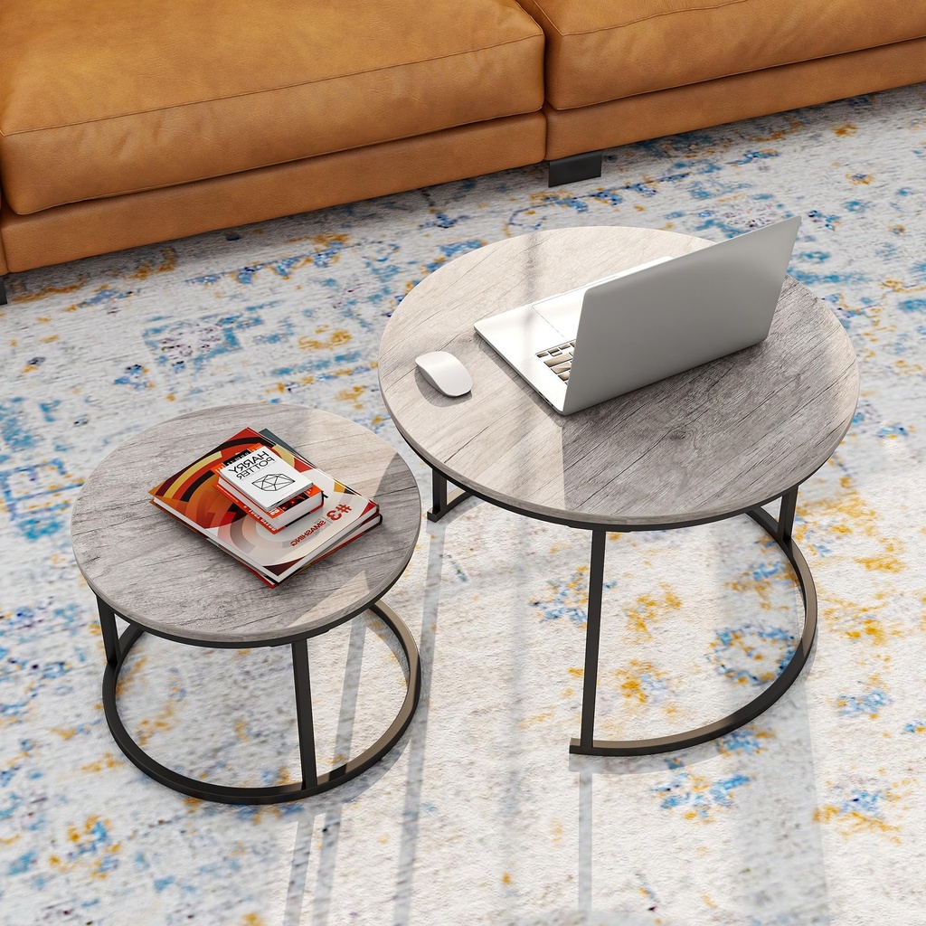 BORPHOM Round Nesting Coffee Table,Set of 2 End Tables for Living Room/Bedroom/Small Space